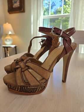 Gianni Bini Knotted Platform Heels with Ankle Strap